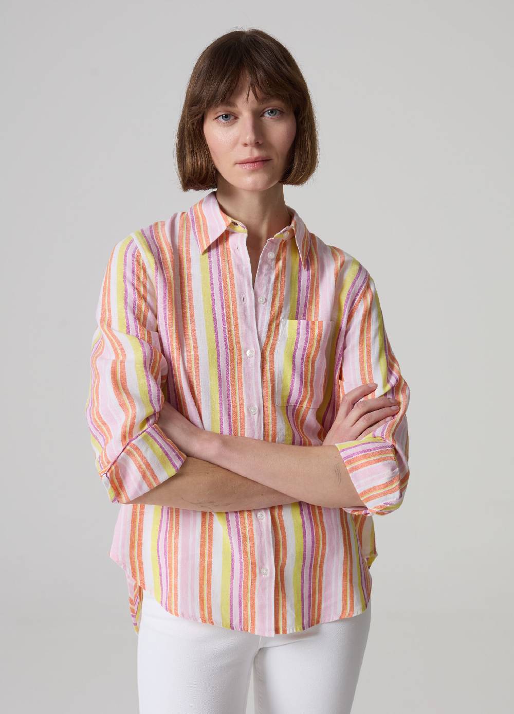 Ovs Camicia in lino e viscosa a righe multicolor