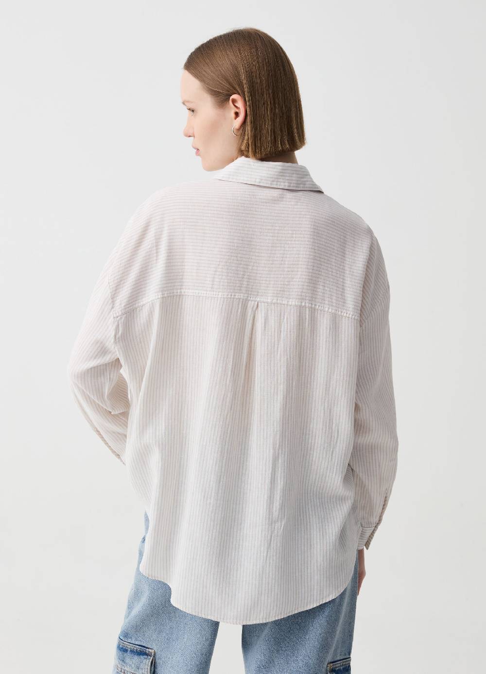 Ovs Camicia Over In Lino E Viscosa Con Tasca