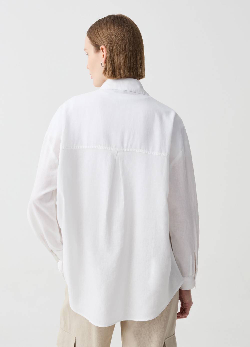 Ovs Camicia Over In Lino E Viscosa Con Tasca