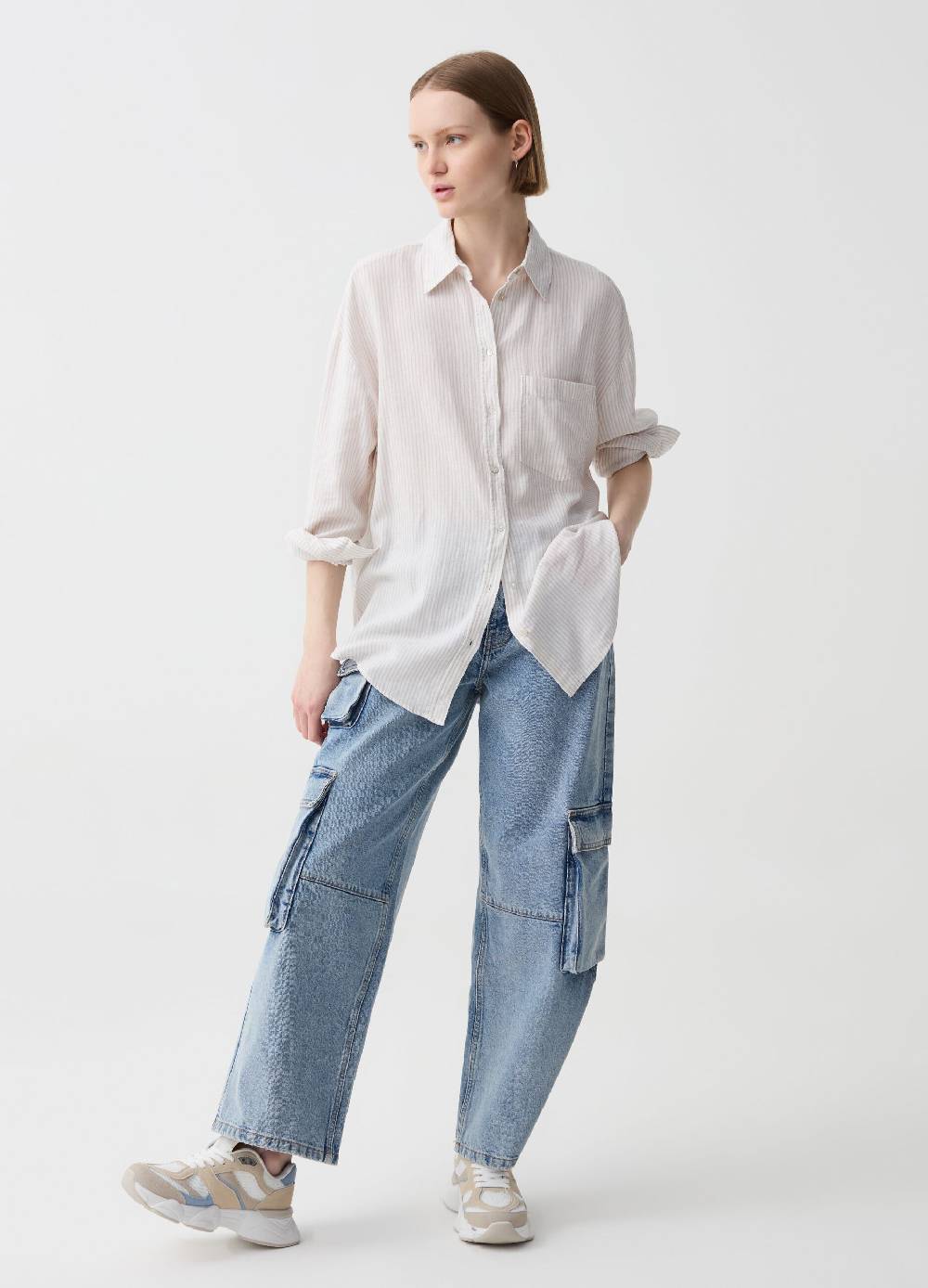 Ovs Camicia over in lino e viscosa con tasca