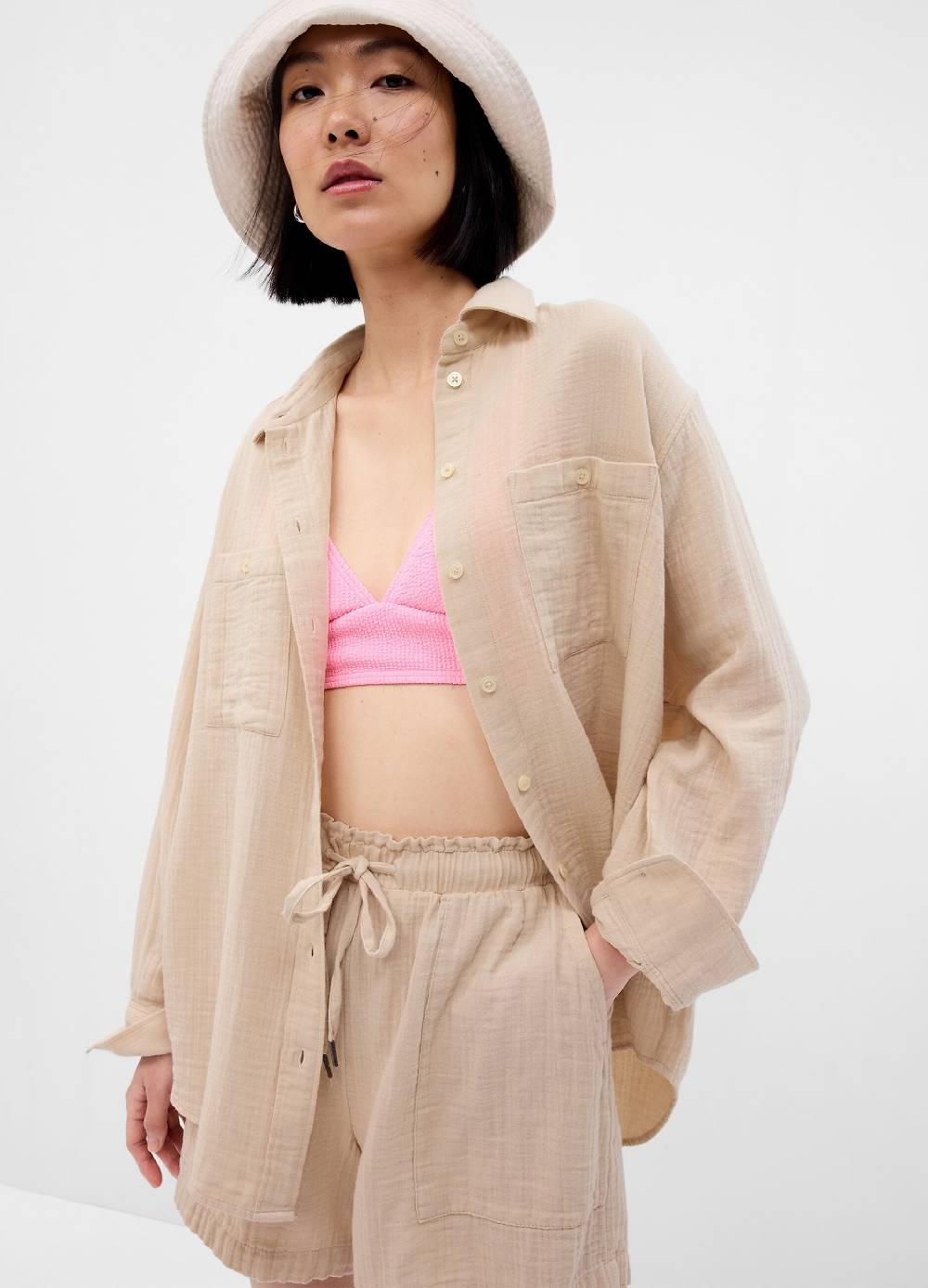 Ovs Camicia oversize in garza effetto crinkle