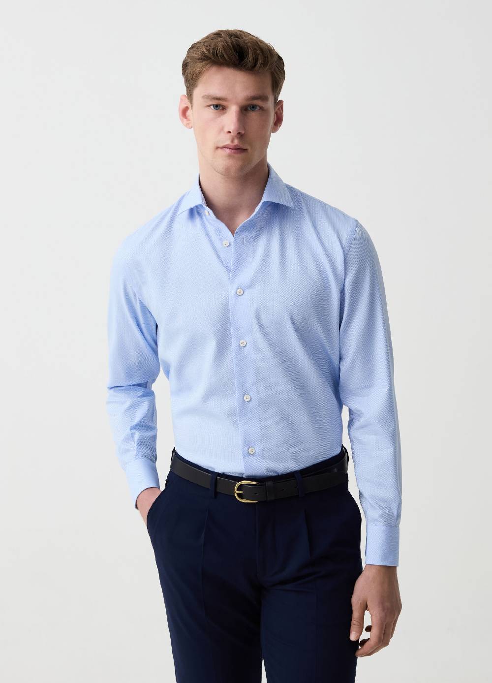 Ovs Camicia Regular Fit Easy Iron Con Micro Trama