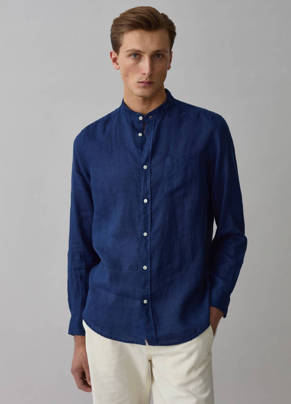 Ovs Camicia regular fit in lino collo alla coreana
