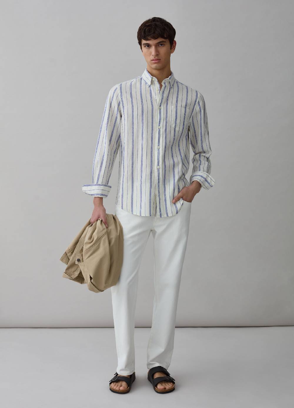Ovs Camicia regular fit in lino e cotone a righe