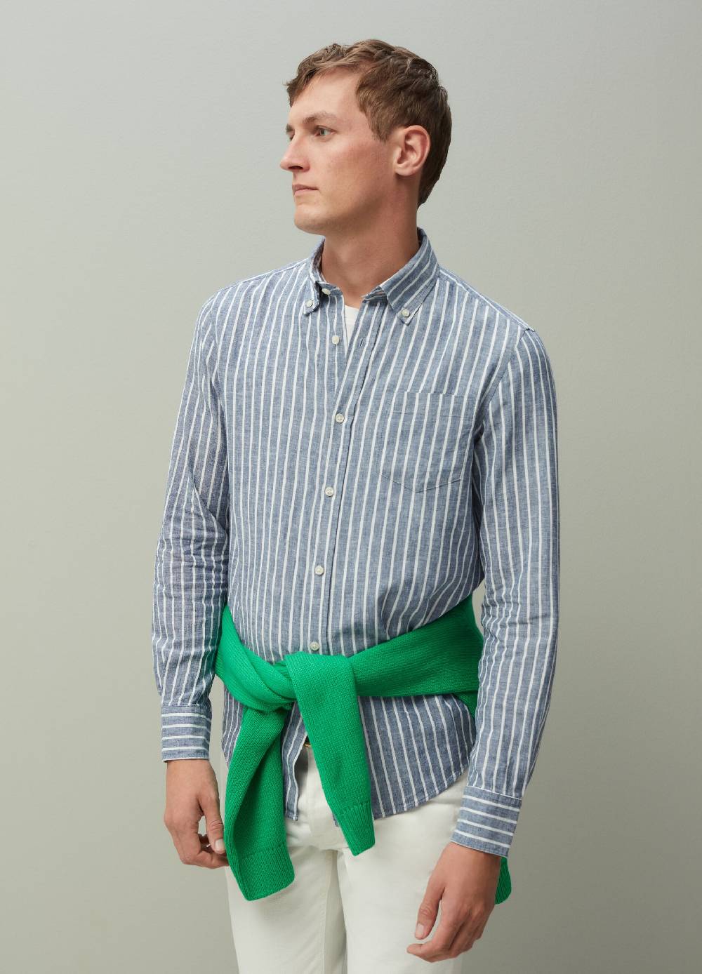 Ovs Camicia Regular Fit In Lino E Cotone A Righe