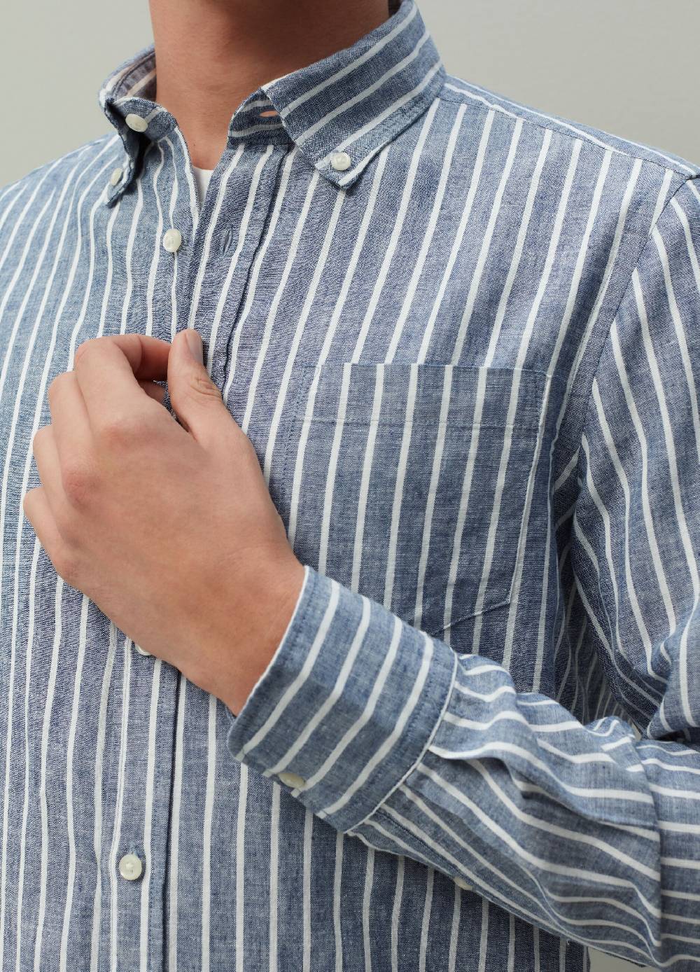 Ovs Camicia Regular Fit In Lino E Cotone A Righe