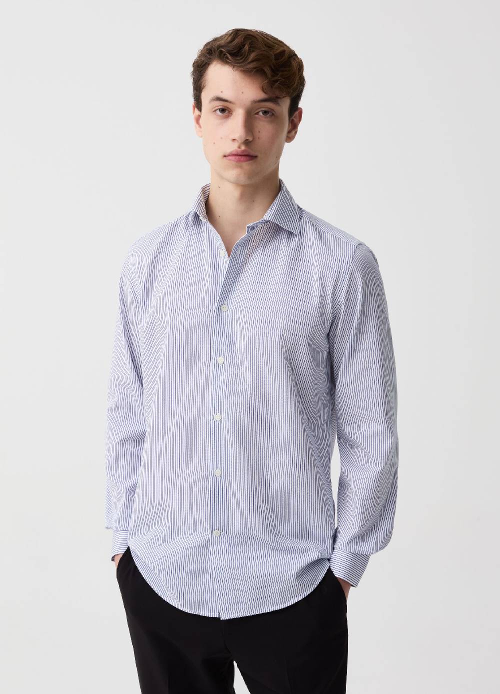 Ovs Camicia Slim Fit Easy Iron A Righe Sottili