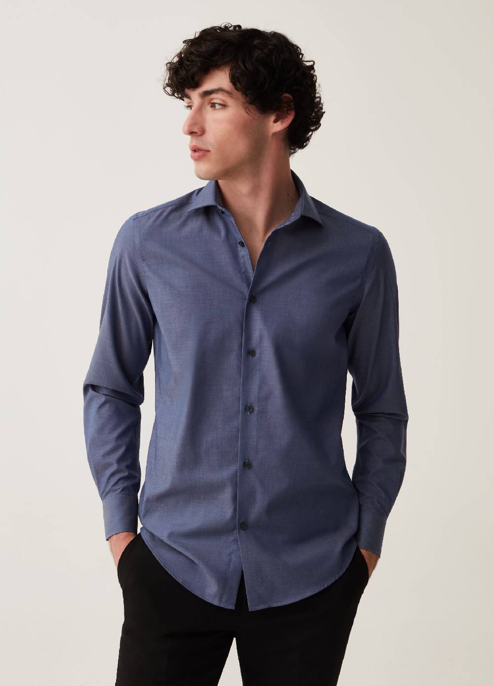 Ovs Camicia Slim Fit In Cotone Chambray No Stiro