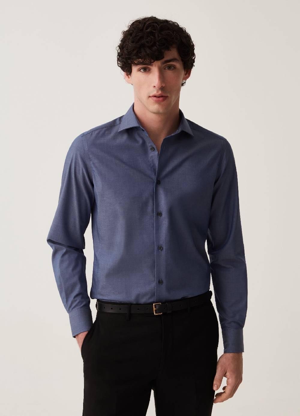 Ovs Camicia slim fit in cotone chambray no stiro