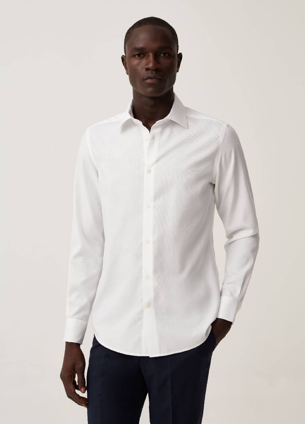 Ovs Camicia Slim Fit No Stiro Tinta Unita