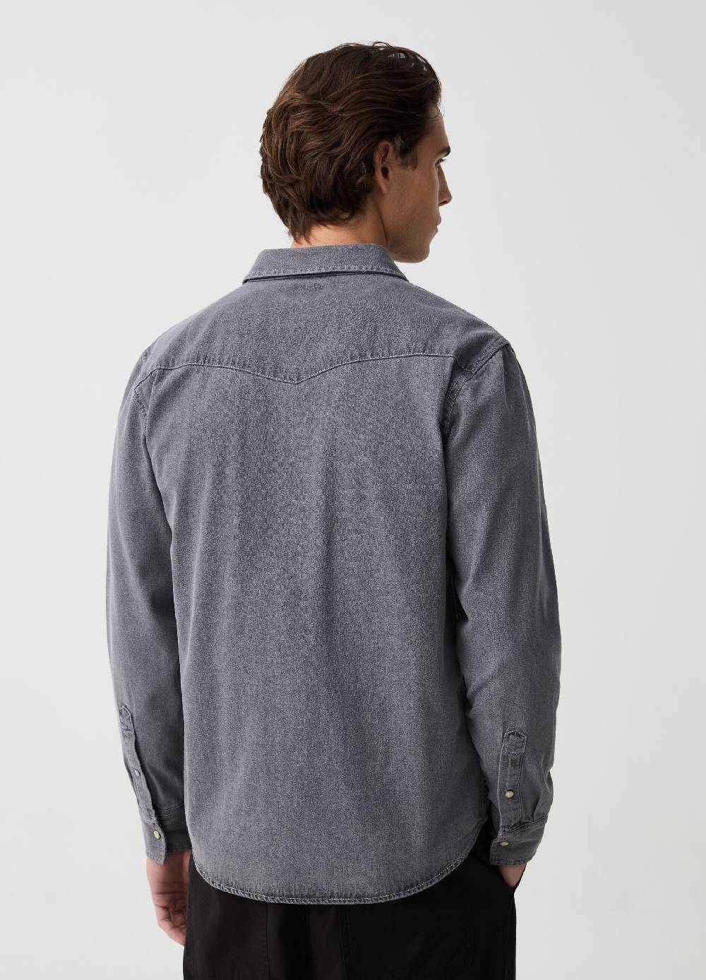 Ovs Camicia Western In Denim Con Bottoni Perlati