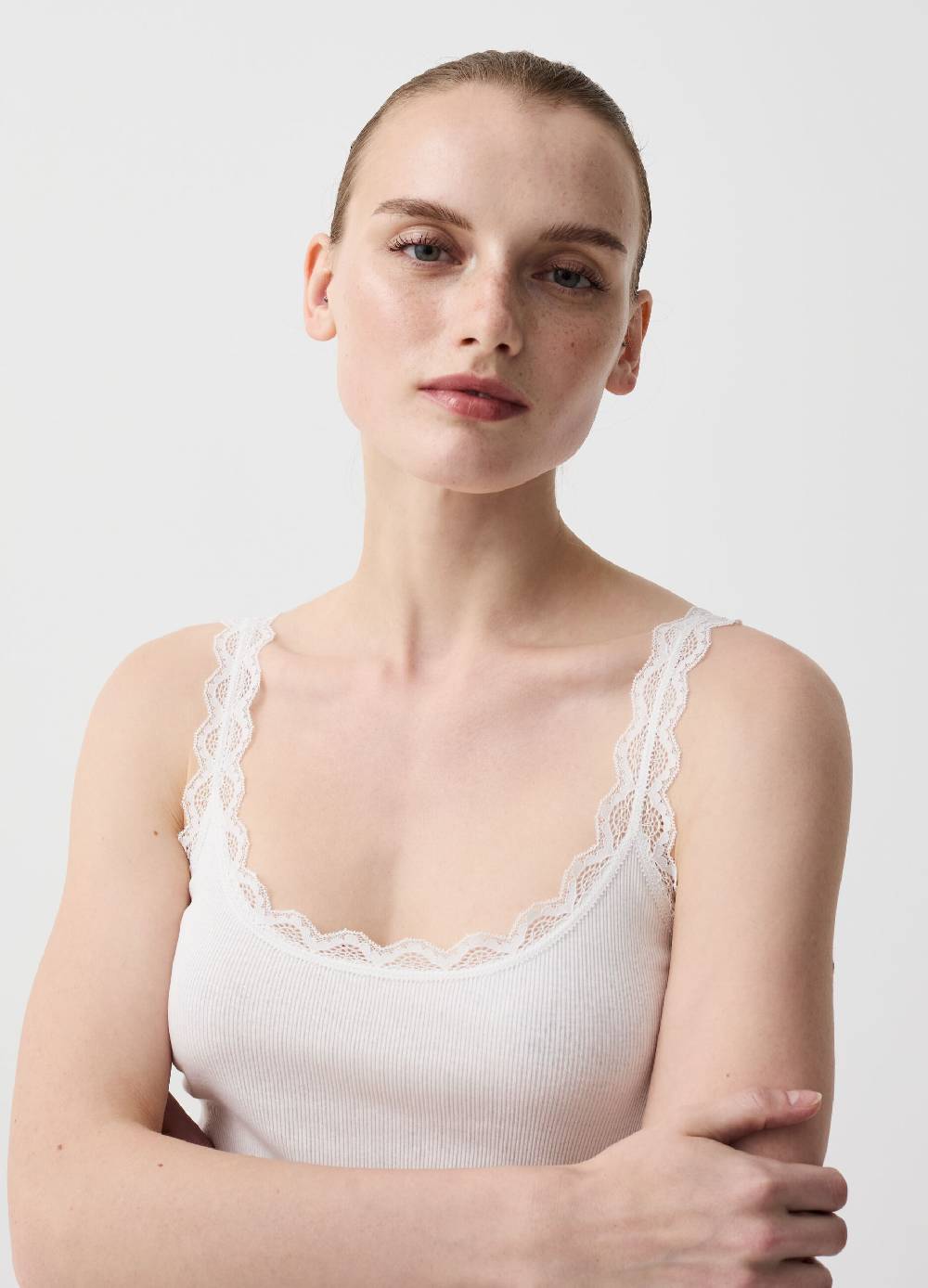 Ovs Canotta In Cotone Bio Con Pizzo