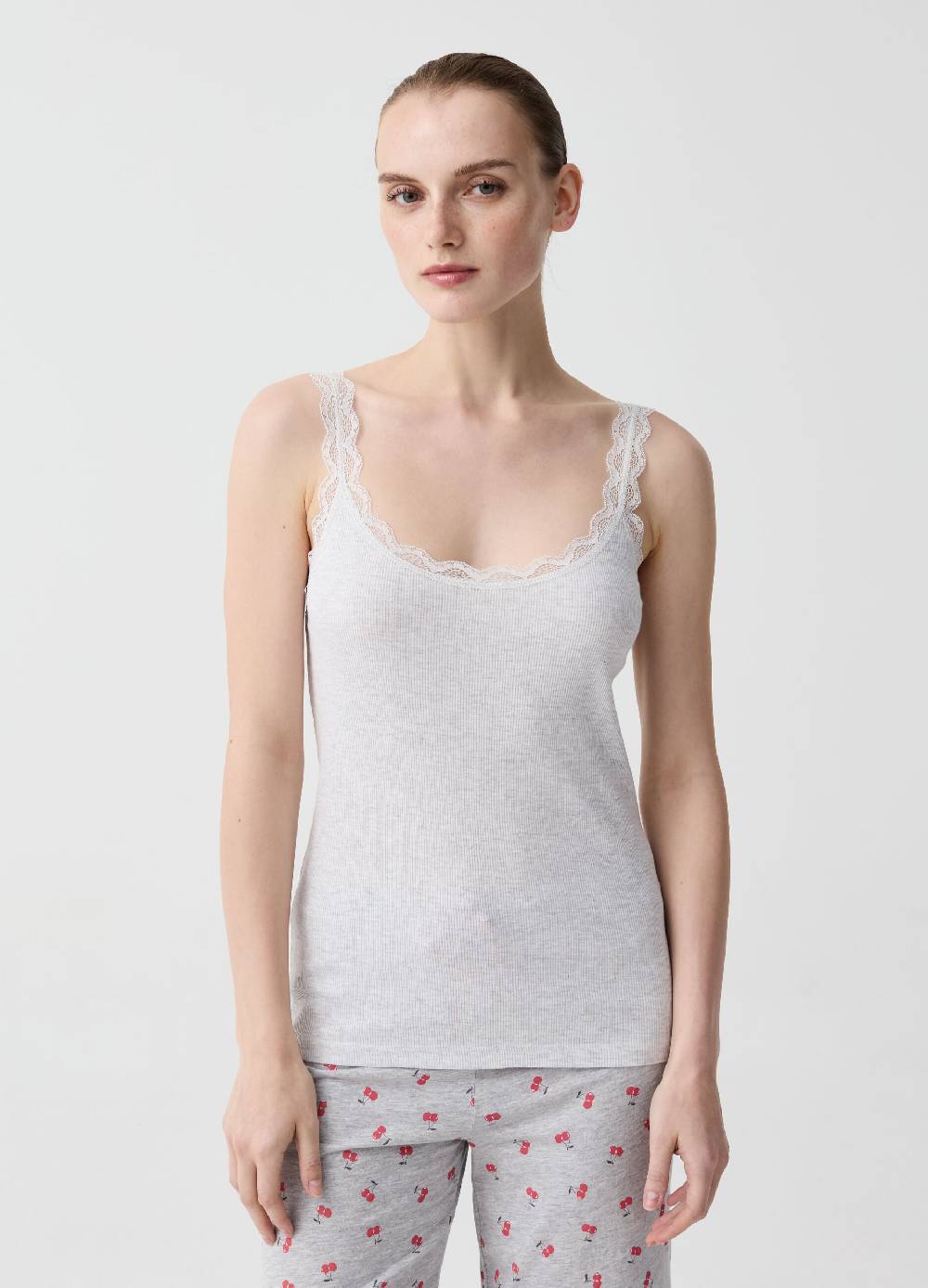 Ovs Canotta In Cotone Bio Con Pizzo