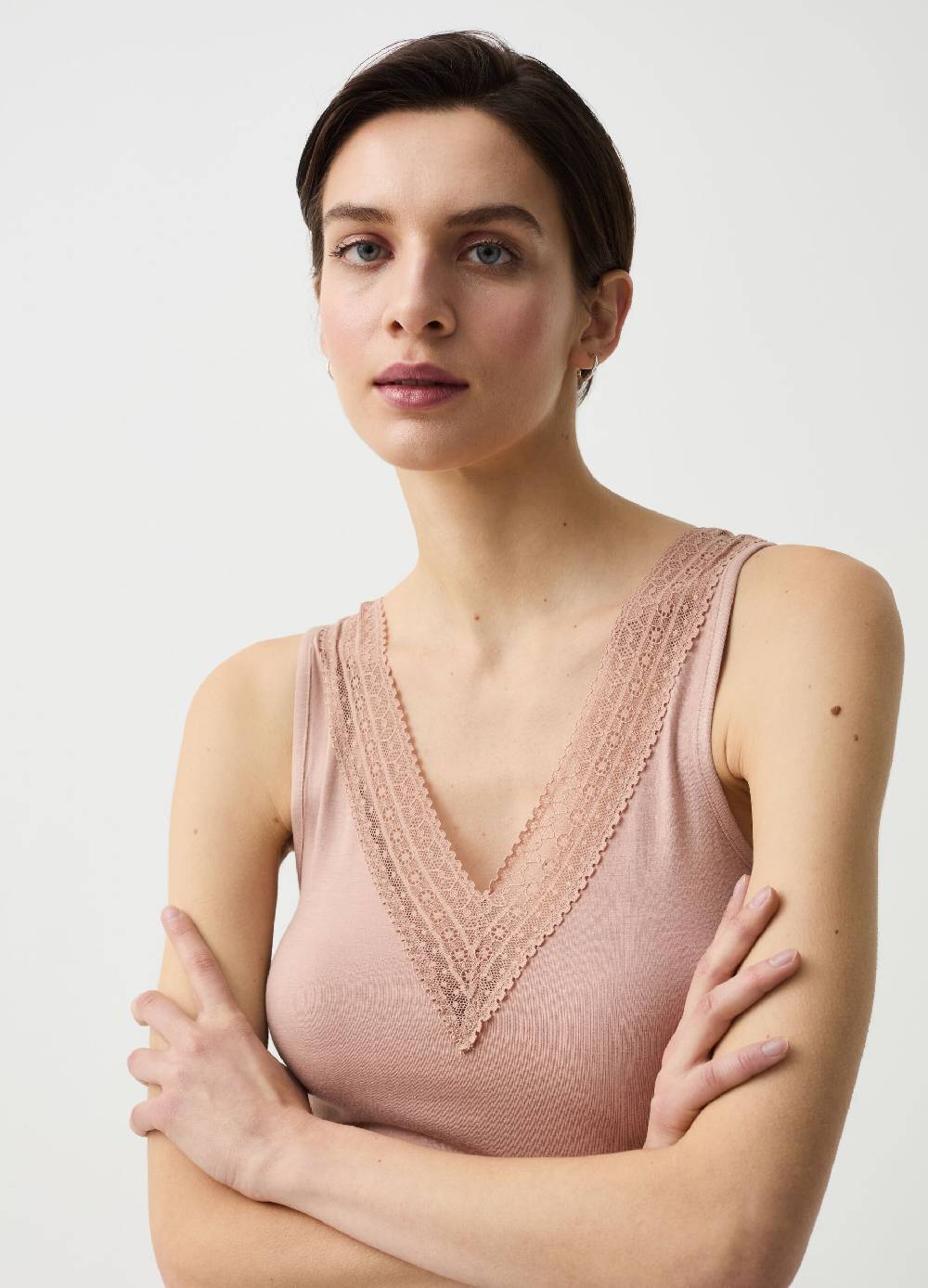 Ovs Canotta Scollo A V Con Pizzo Spalline Larghe