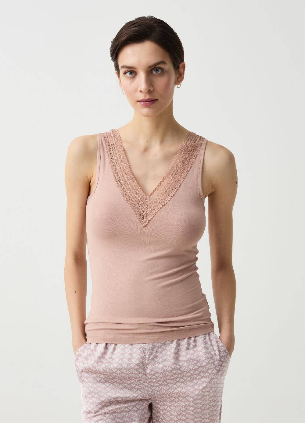 Ovs Canotta scollo a V con pizzo spalline larghe