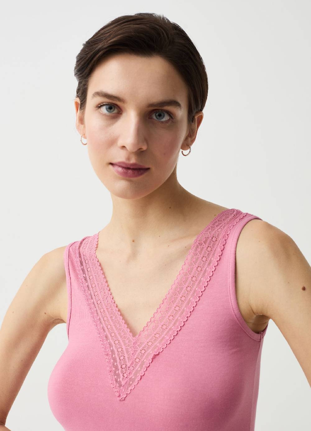 Ovs Canotta Scollo A V Con Pizzo Spalline Larghe