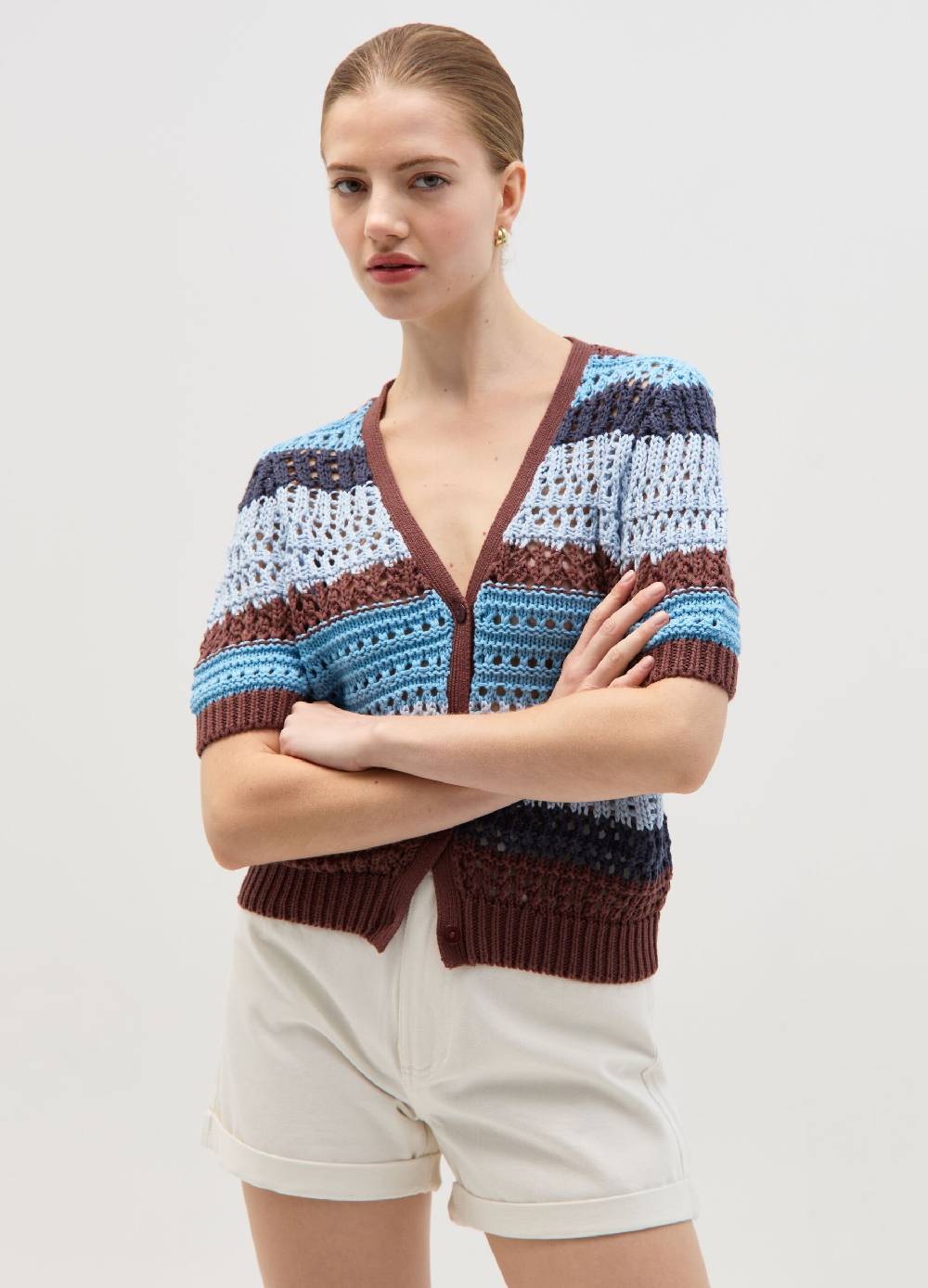 Ovs Cardigan Crochet A Righe Con Maniche Corte