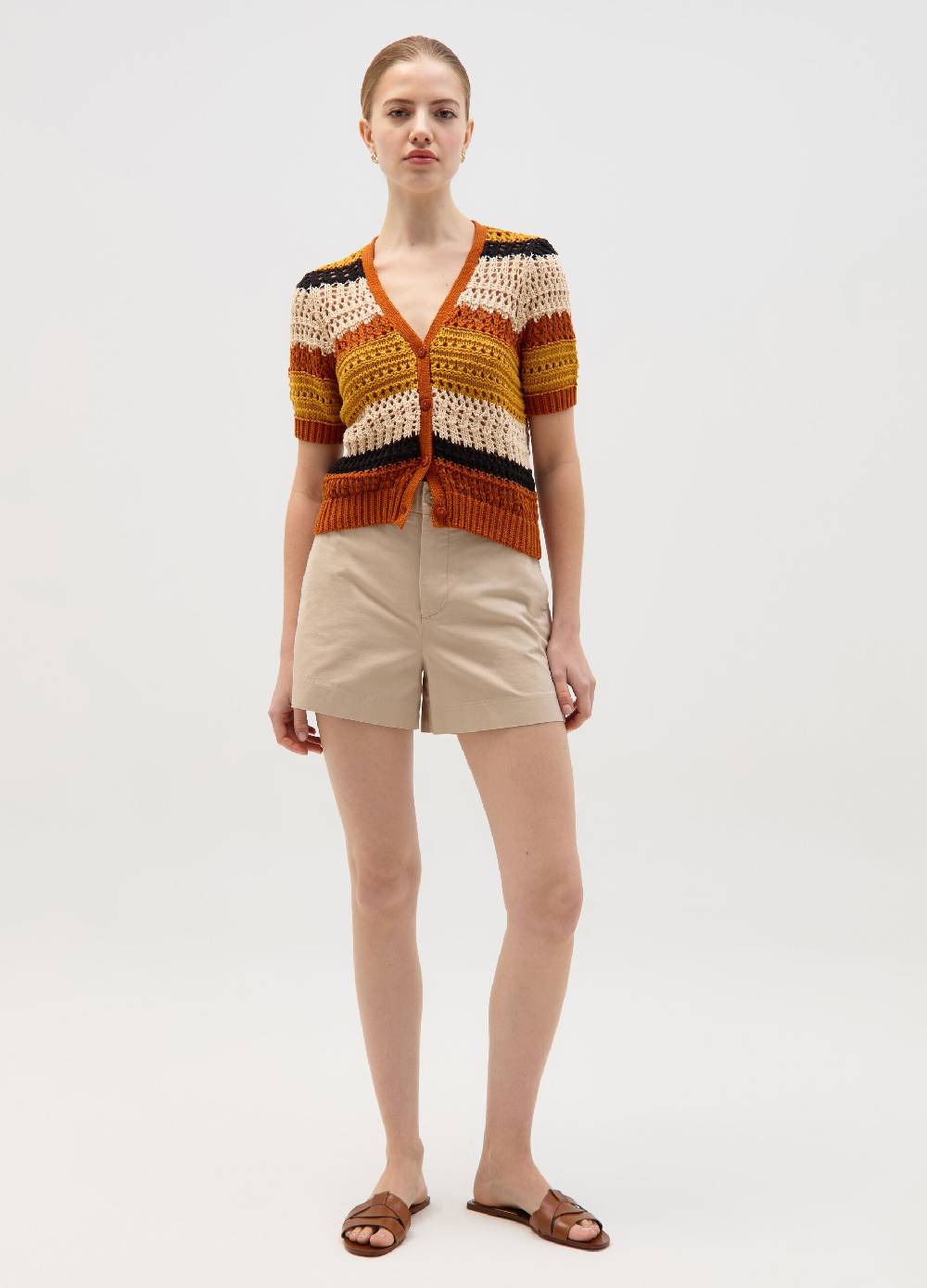 Ovs Cardigan Crochet A Righe Con Maniche Corte