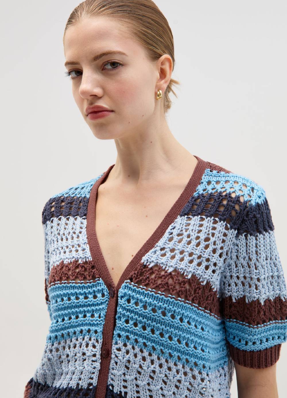 Ovs Cardigan crochet a righe con maniche corte