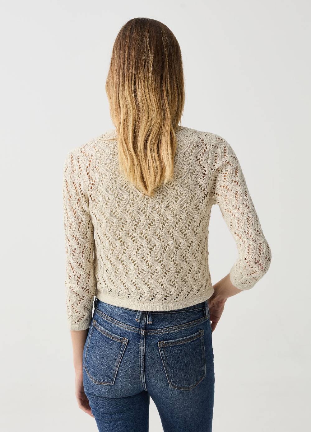 Ovs Cardigan Cropped Crochet In Lurex