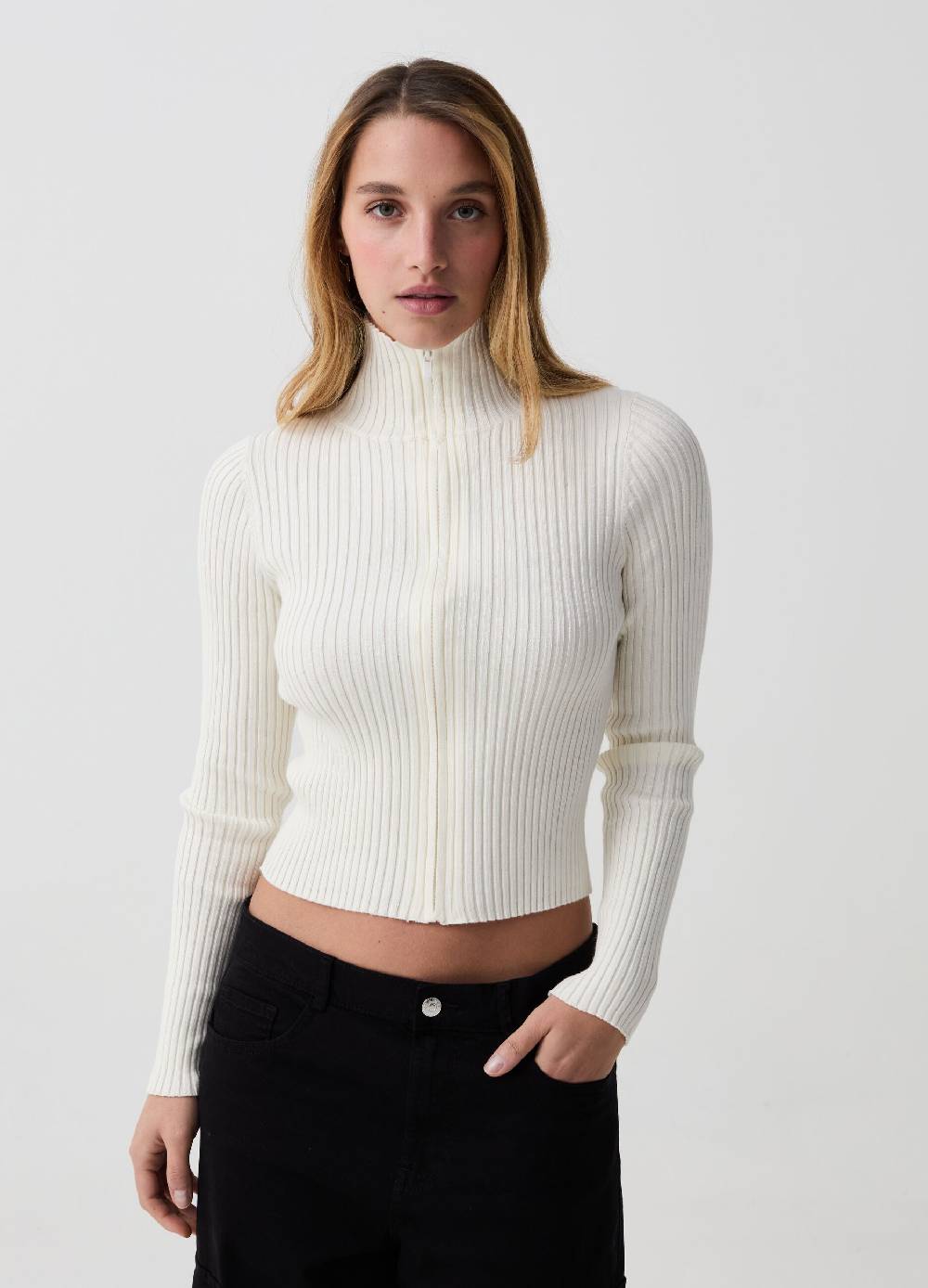 Ovs Cardigan full-zip a coste piatte