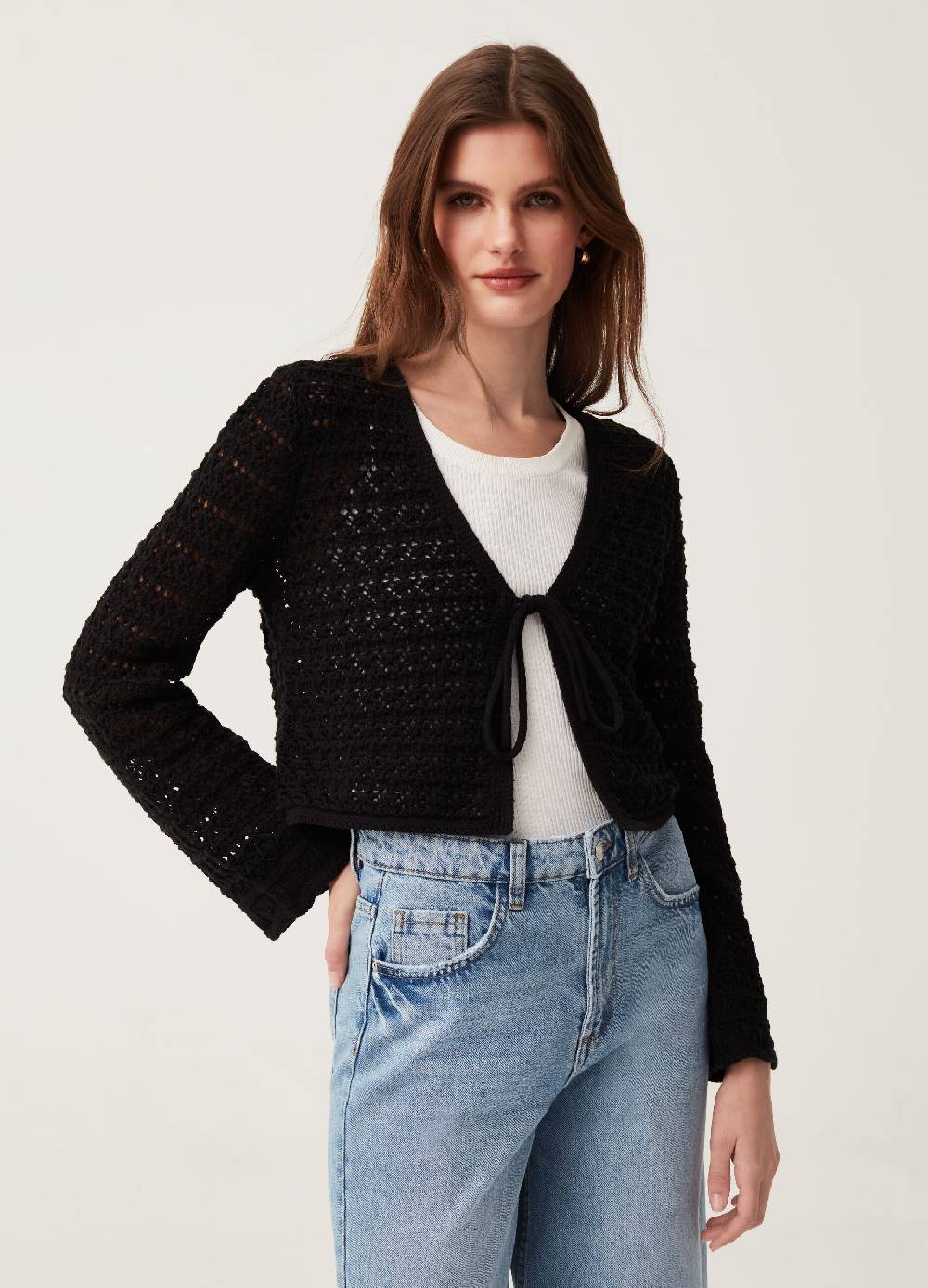 Ovs Cardigan In Cotone Crochet Con Laccetto
