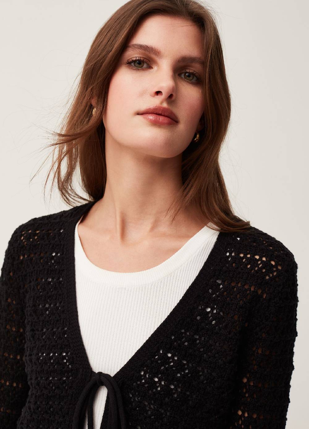 Ovs Cardigan in cotone crochet con laccetto