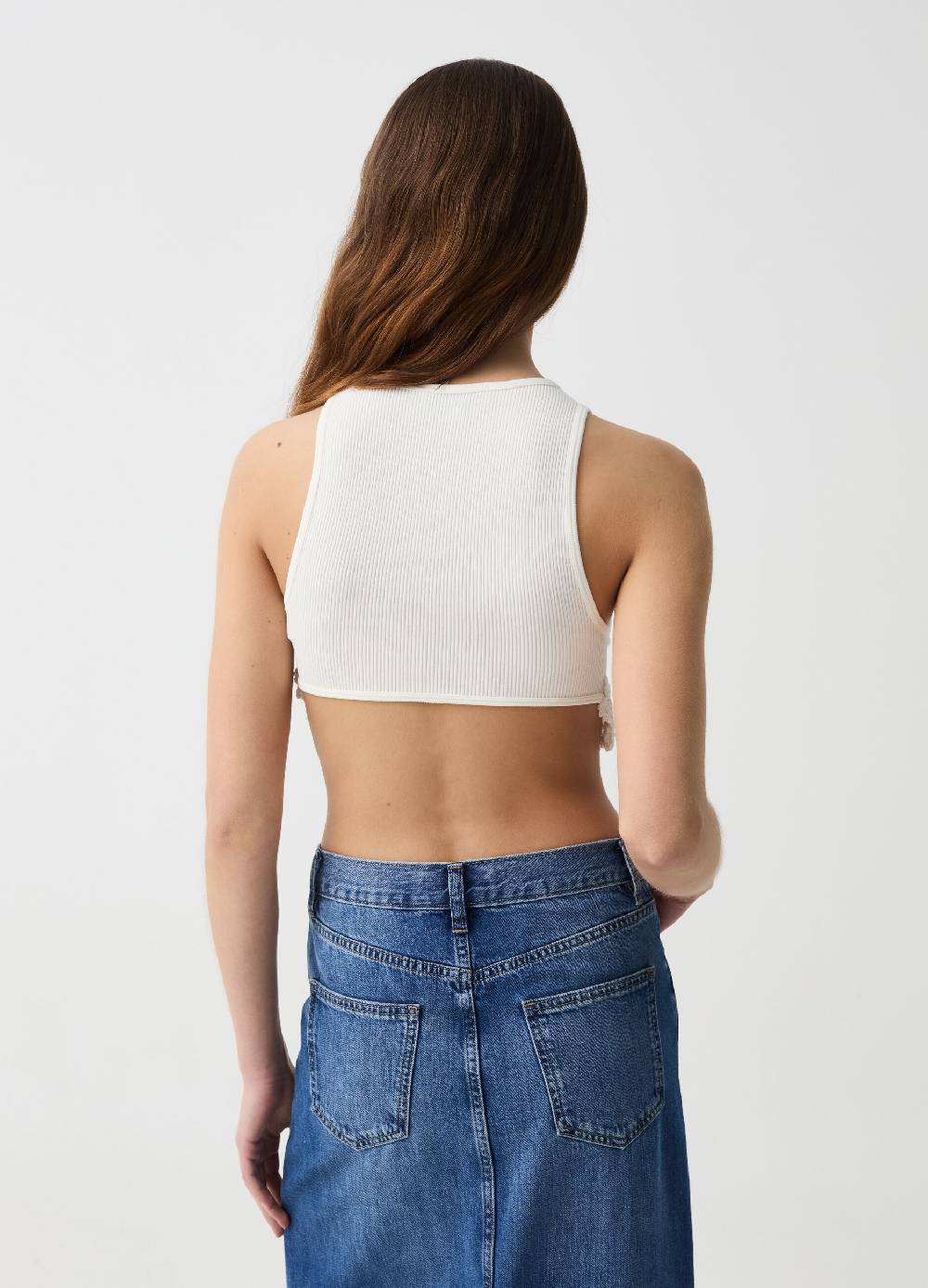 Ovs Crop Top A Costine Con Inserto Crochet