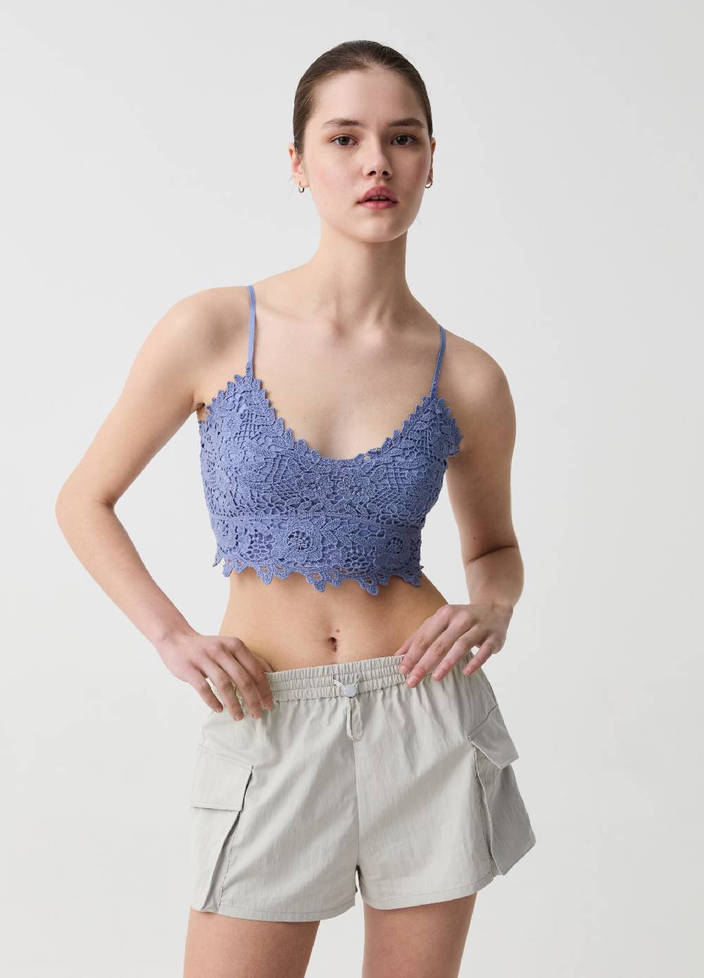 Ovs Crop top con fronte ricamato