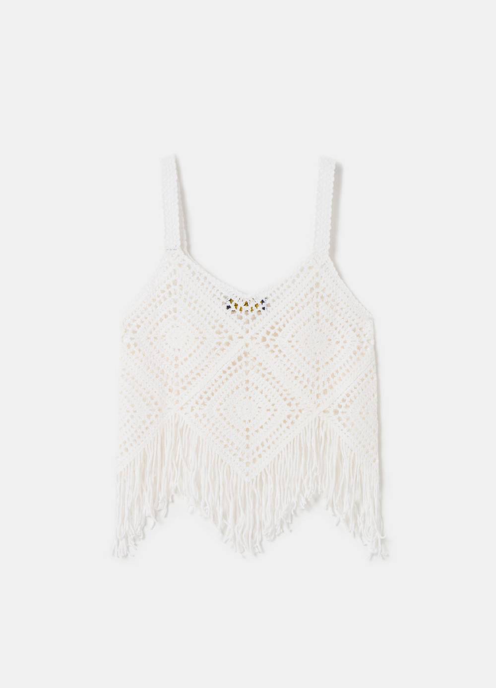 Ovs Crop Top Crochet Con Frange