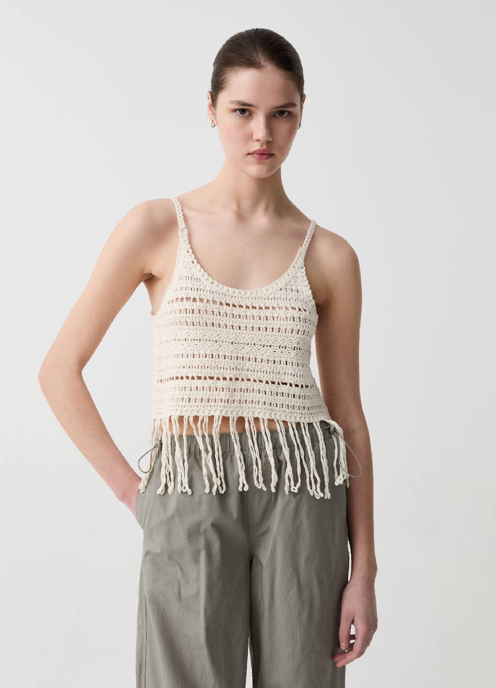 Ovs Crop Top Crochet Con Frange