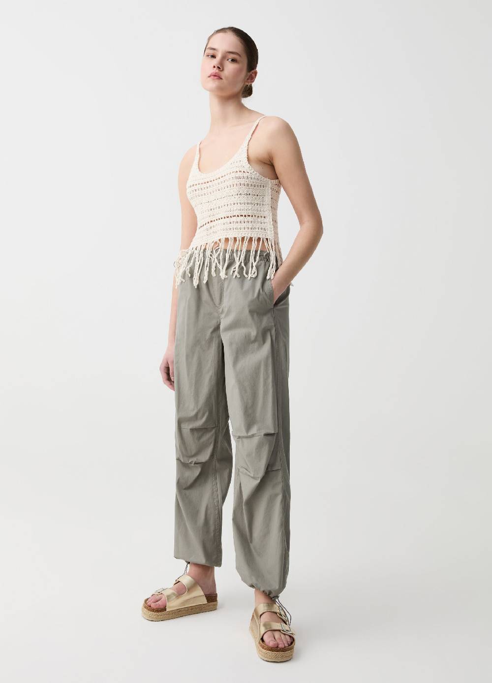 Ovs Crop top crochet con frange