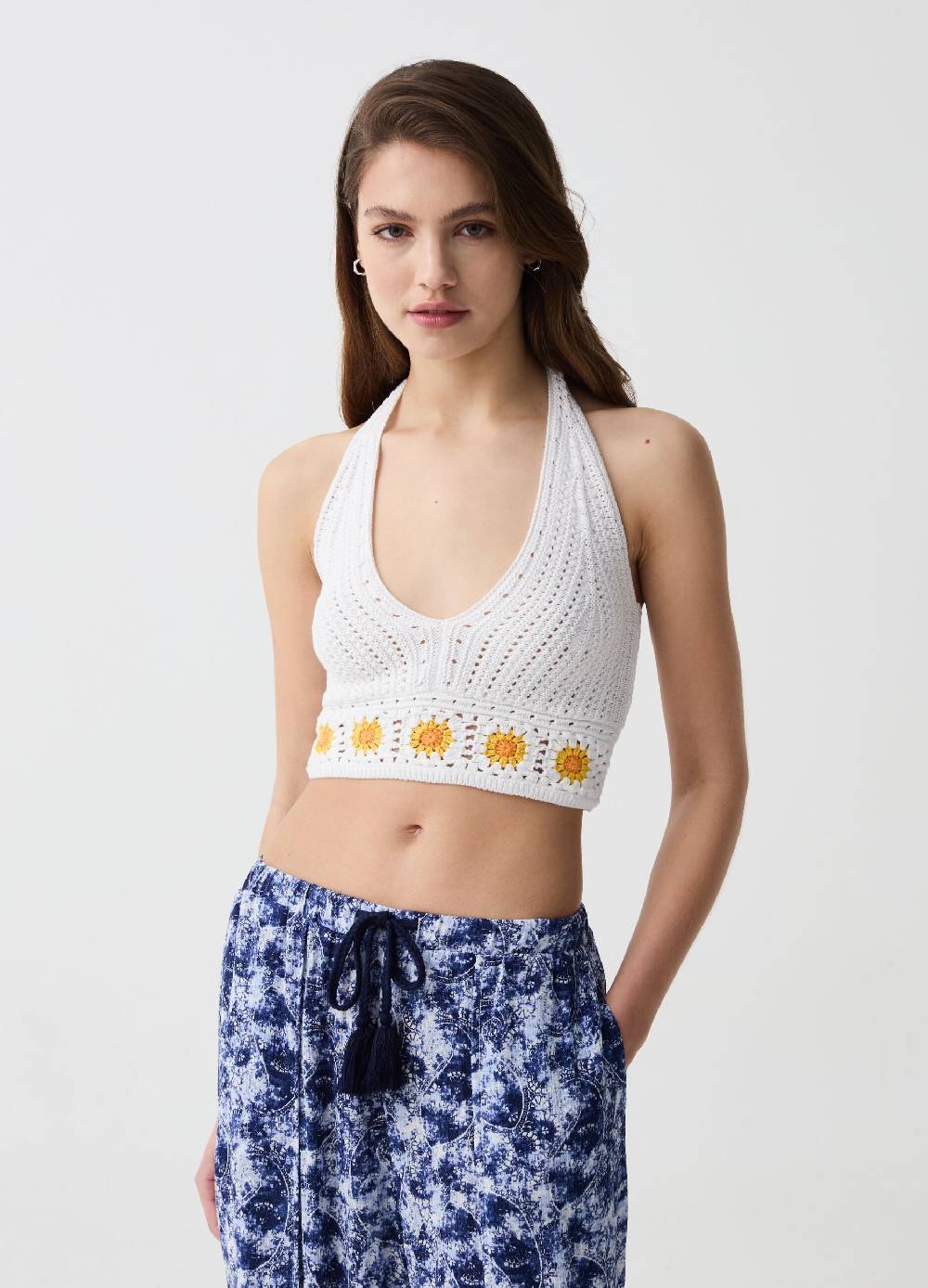 Ovs Crop Top Crochet Con Ricamo Fiori