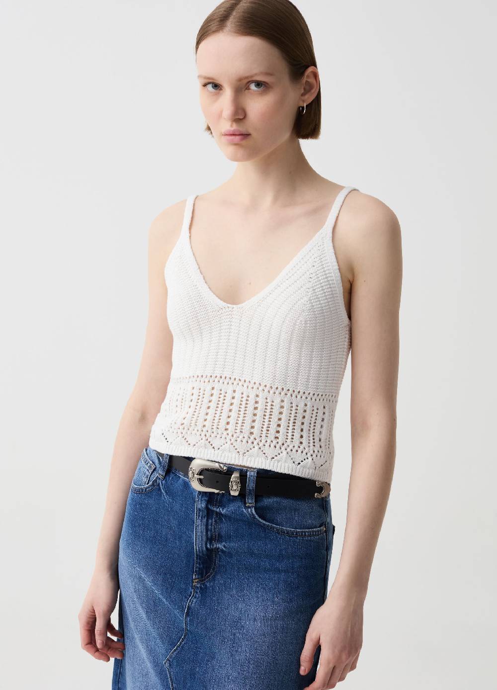 Ovs Crop Top Crochet Con Scollo A V