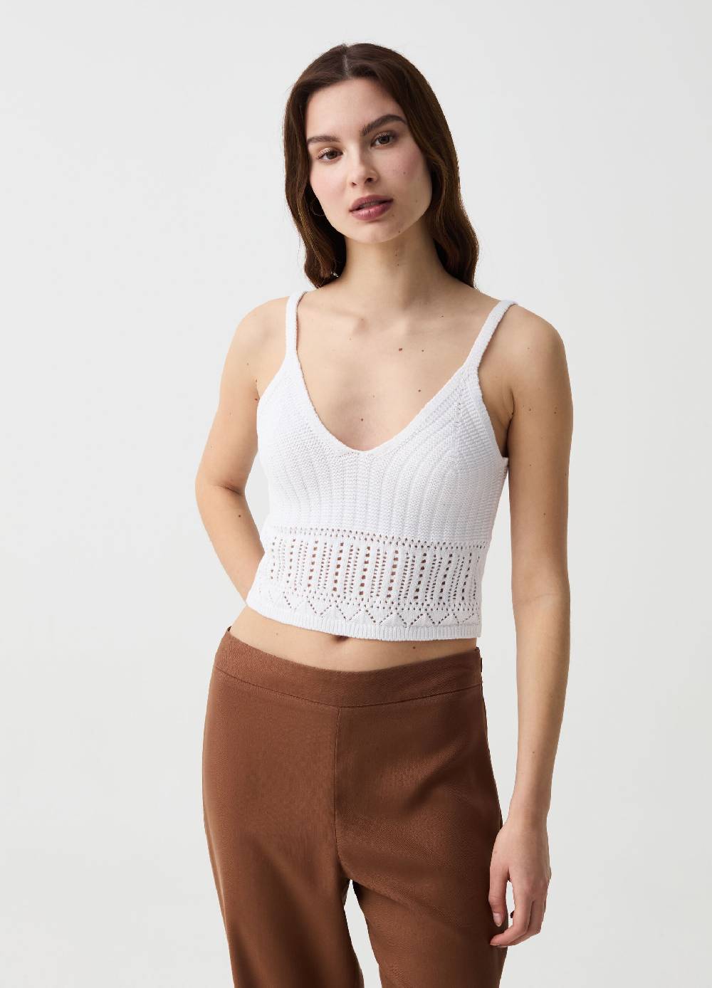 Ovs Crop Top Crochet Con Scollo A V