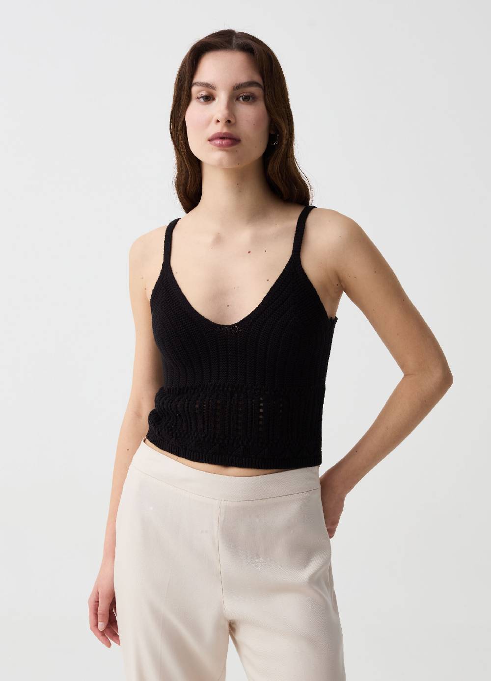 Ovs Crop Top Crochet Con Scollo A V