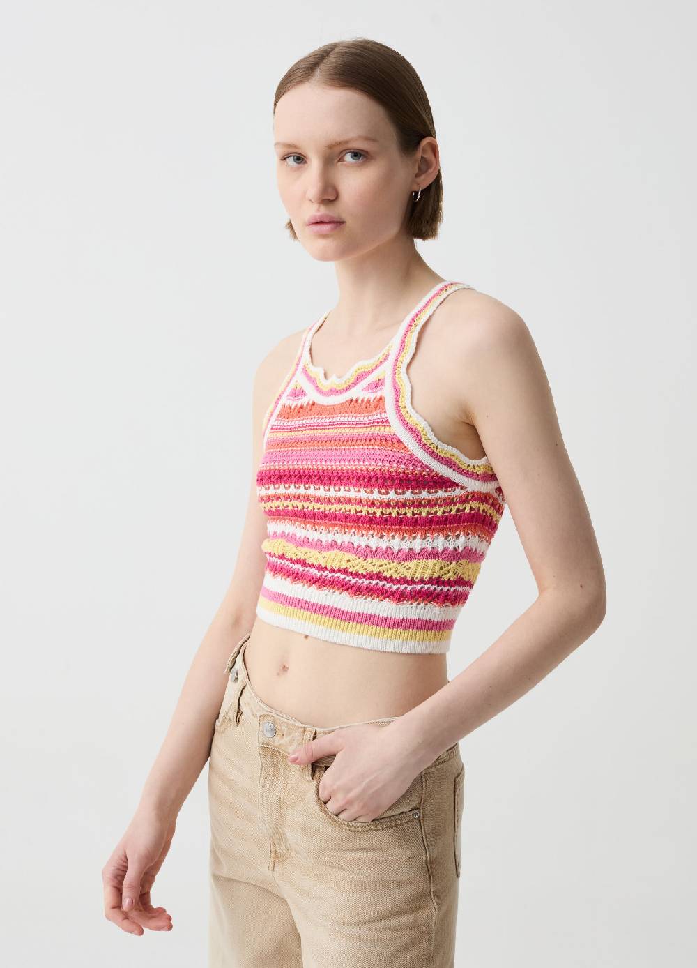 Ovs Crop Top Crochet Multicolor