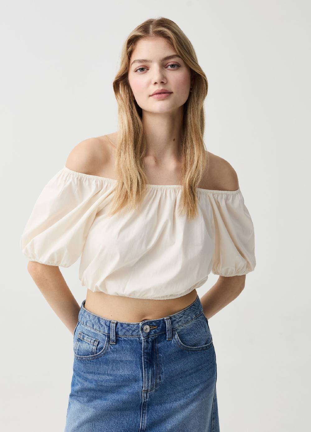 Ovs Crop Top In Cotone Con Spalle Scoperte