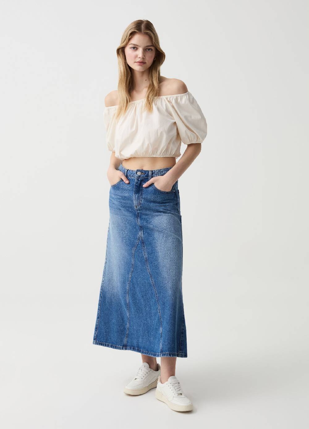 Ovs Crop top in cotone con spalle scoperte