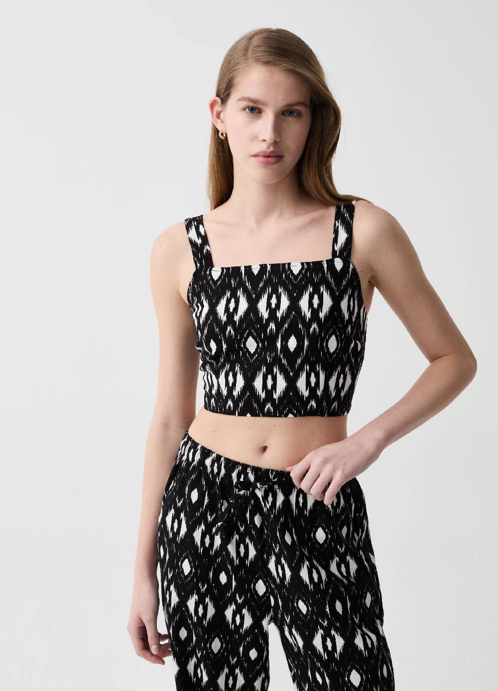 Ovs Crop Top In Lino E Viscosa