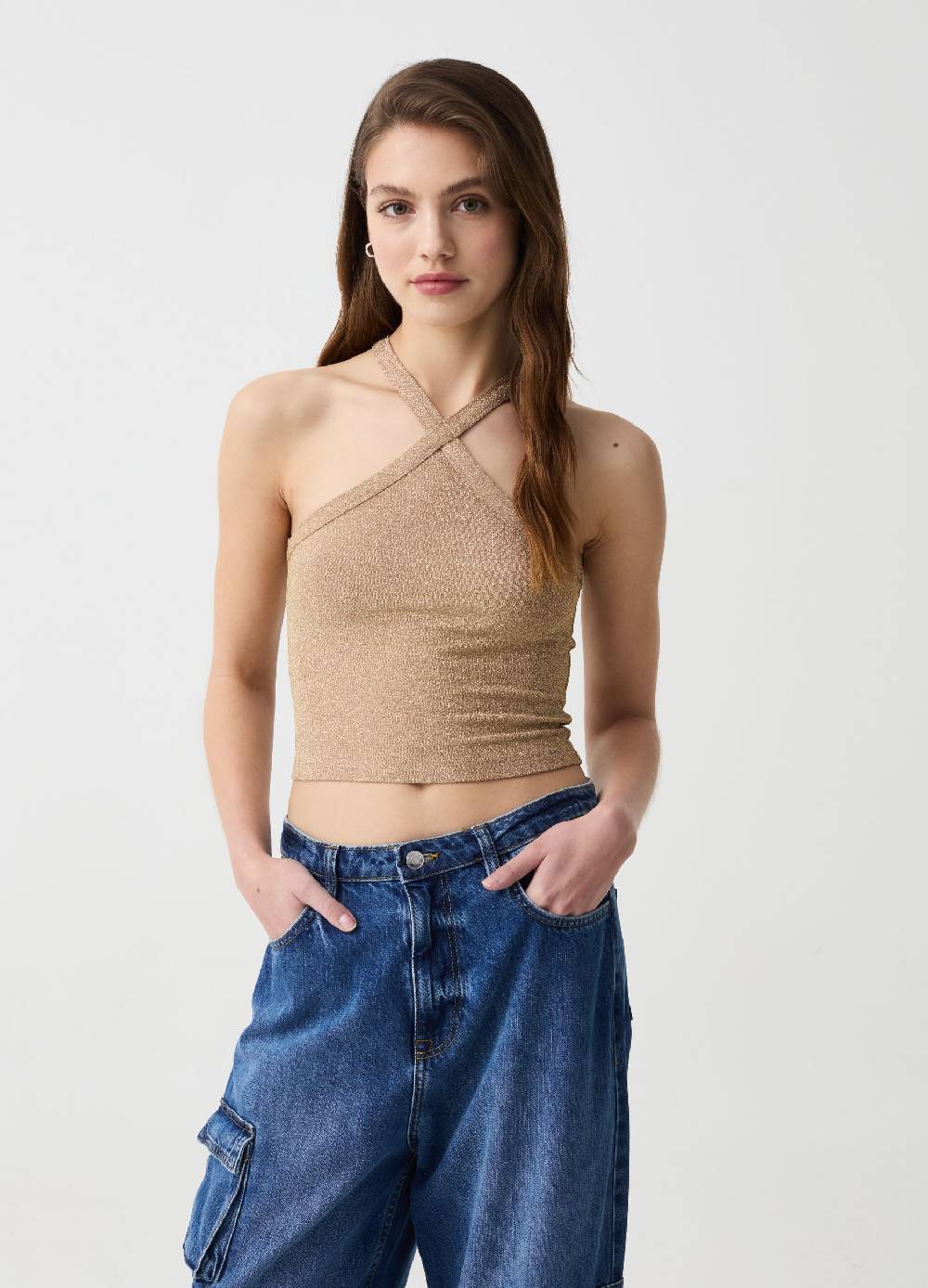 Ovs Crop Top In Lurex Con Spalline Incrociate
