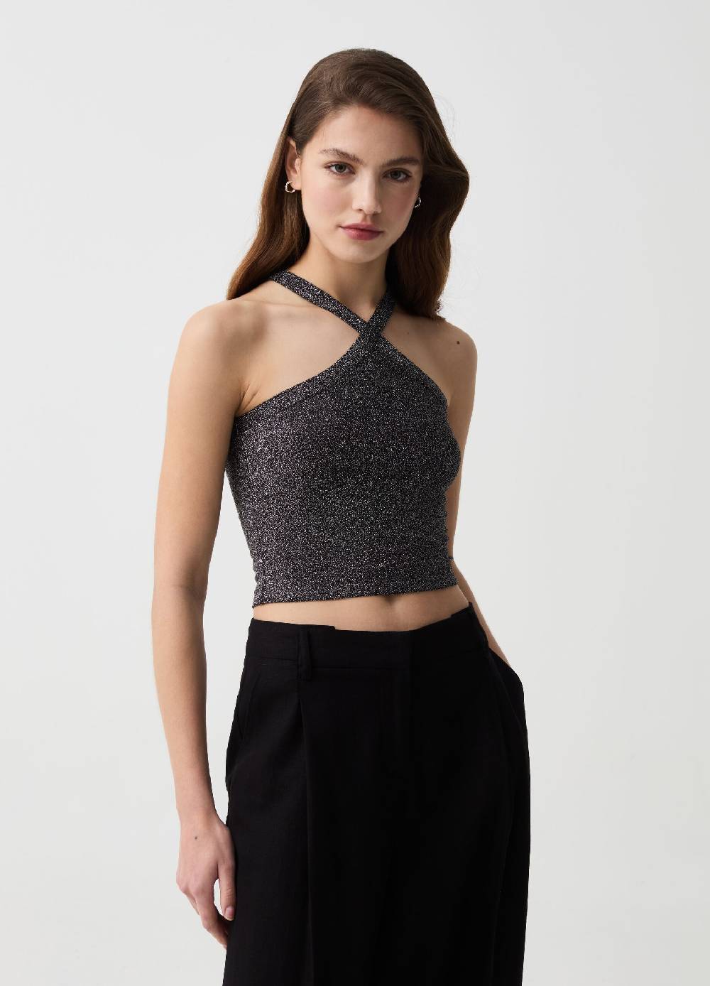 Ovs Crop top in lurex con spalline incrociate