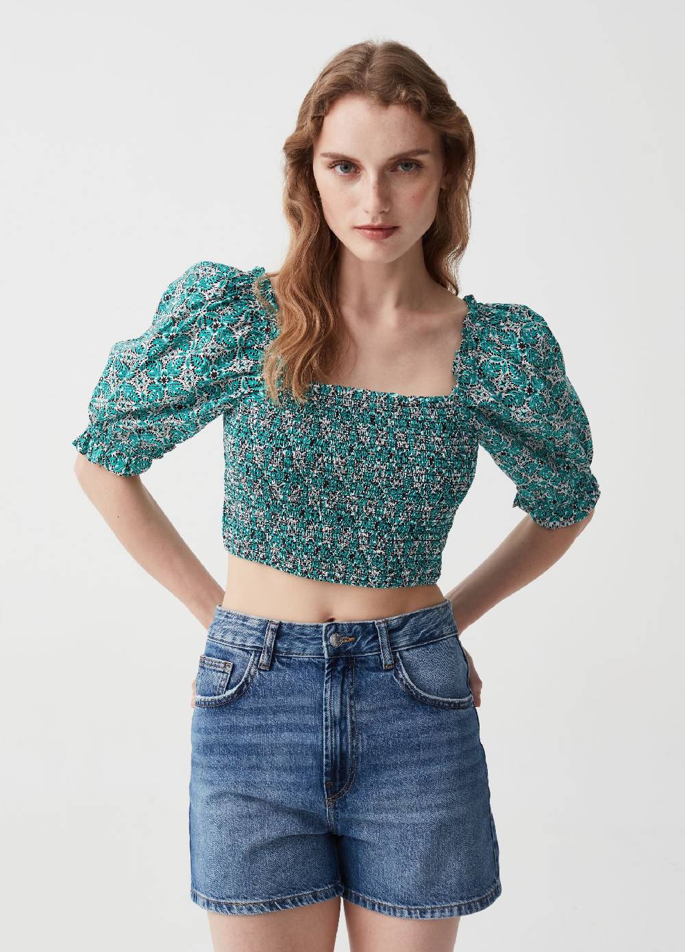 Ovs Crop Top In Punto Smock Stampa Paisley