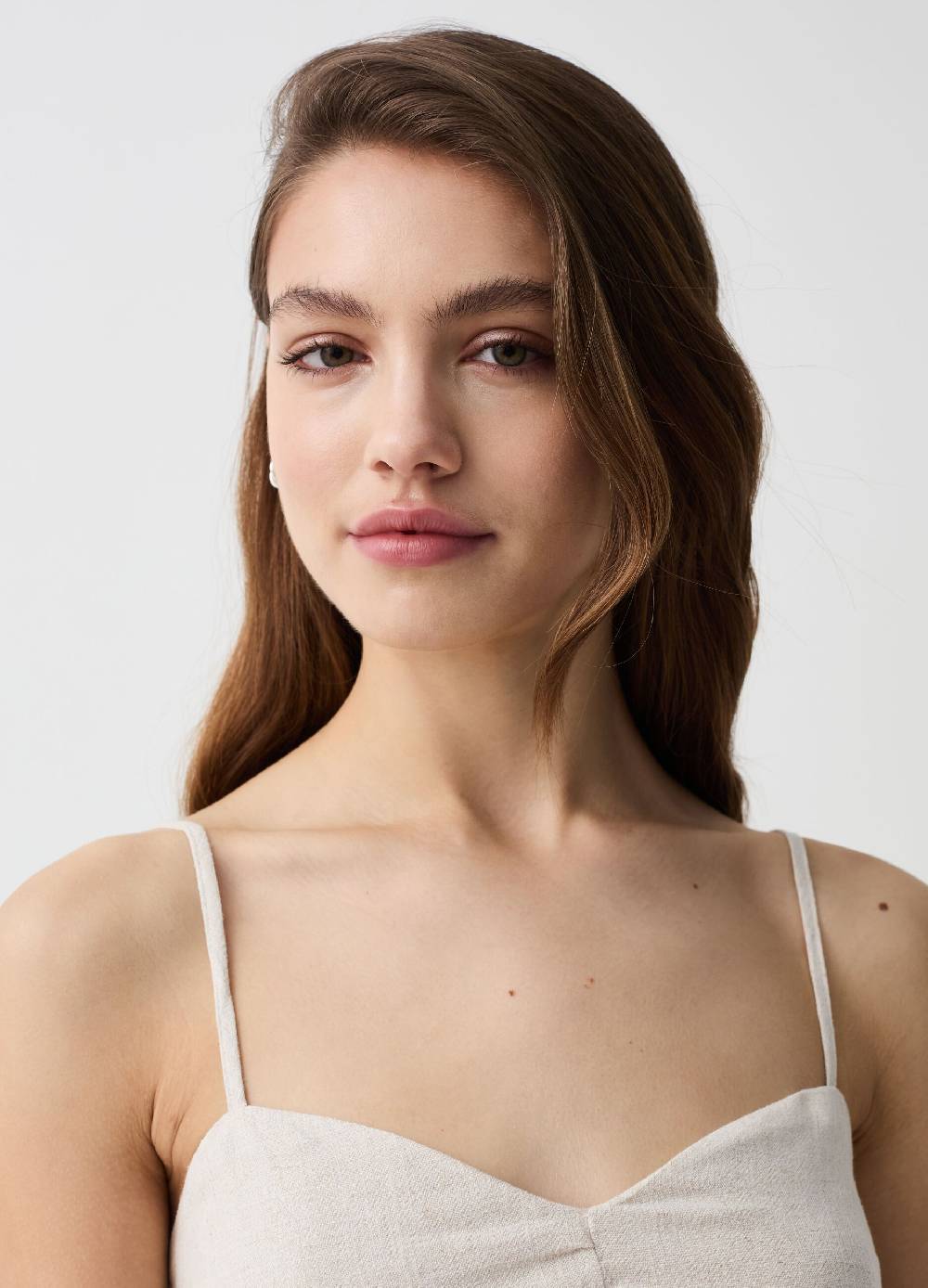 Ovs Crop Top In Viscosa E Lino Con Arricciatura