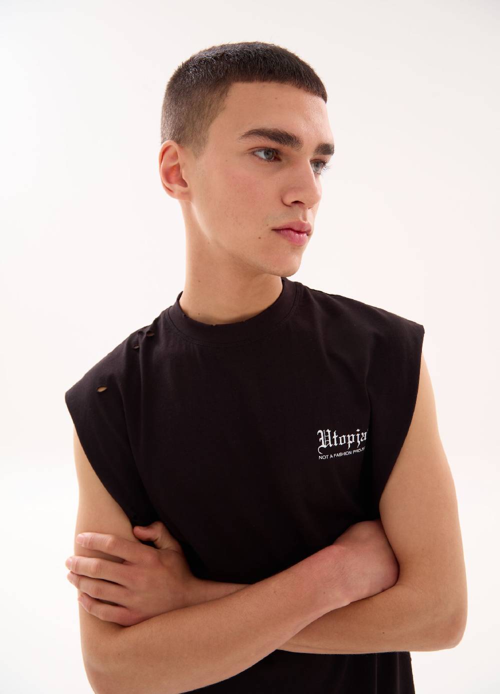 Ovs Distressed Branding Tank Top Black