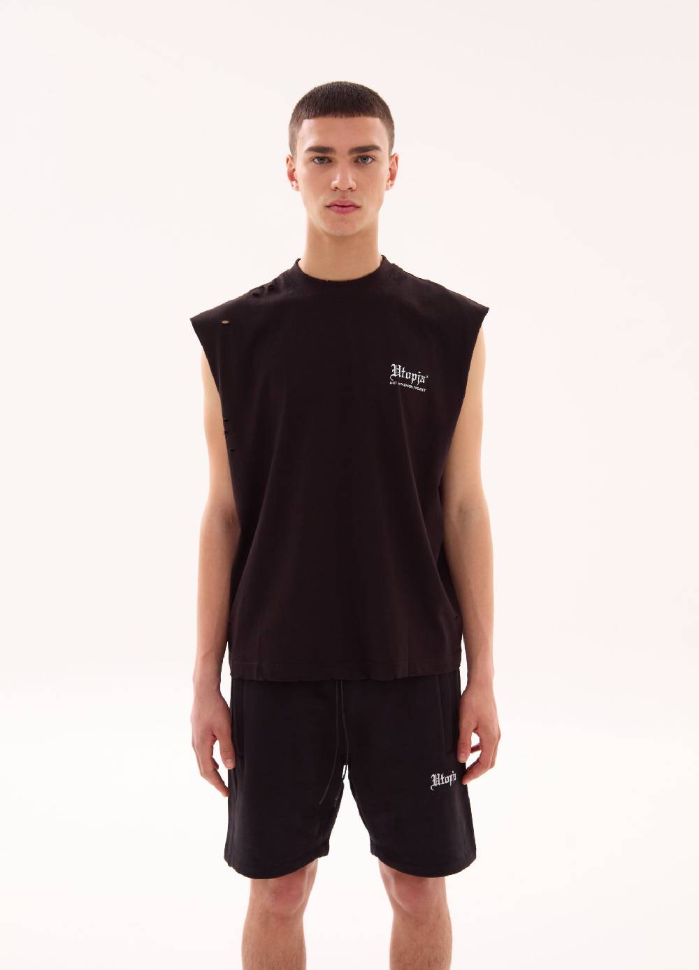 Ovs Distressed Branding Tank Top Black