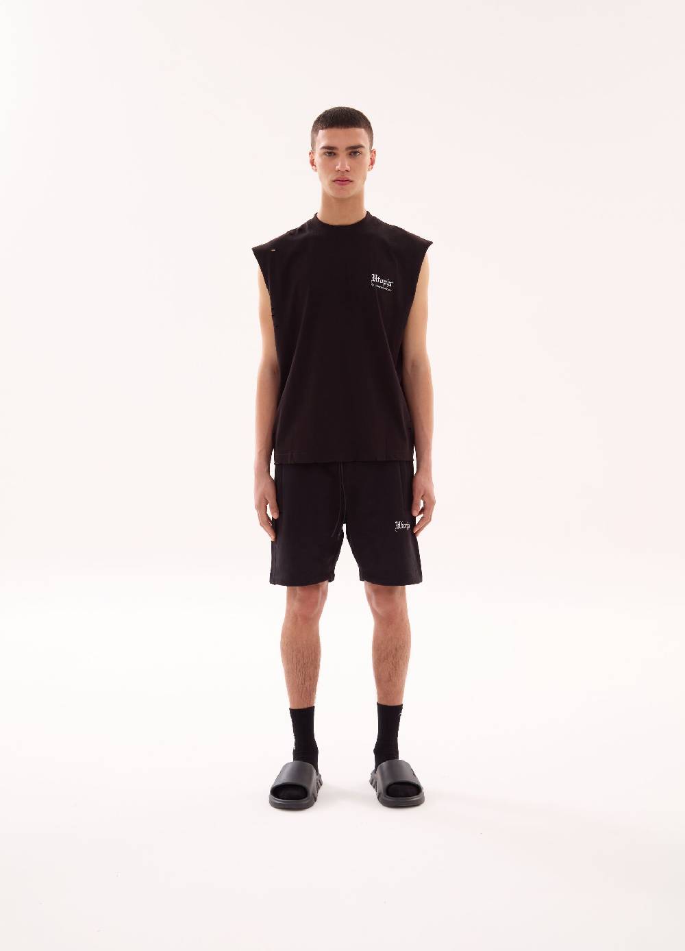 Ovs Distressed Branding Tank Top Black