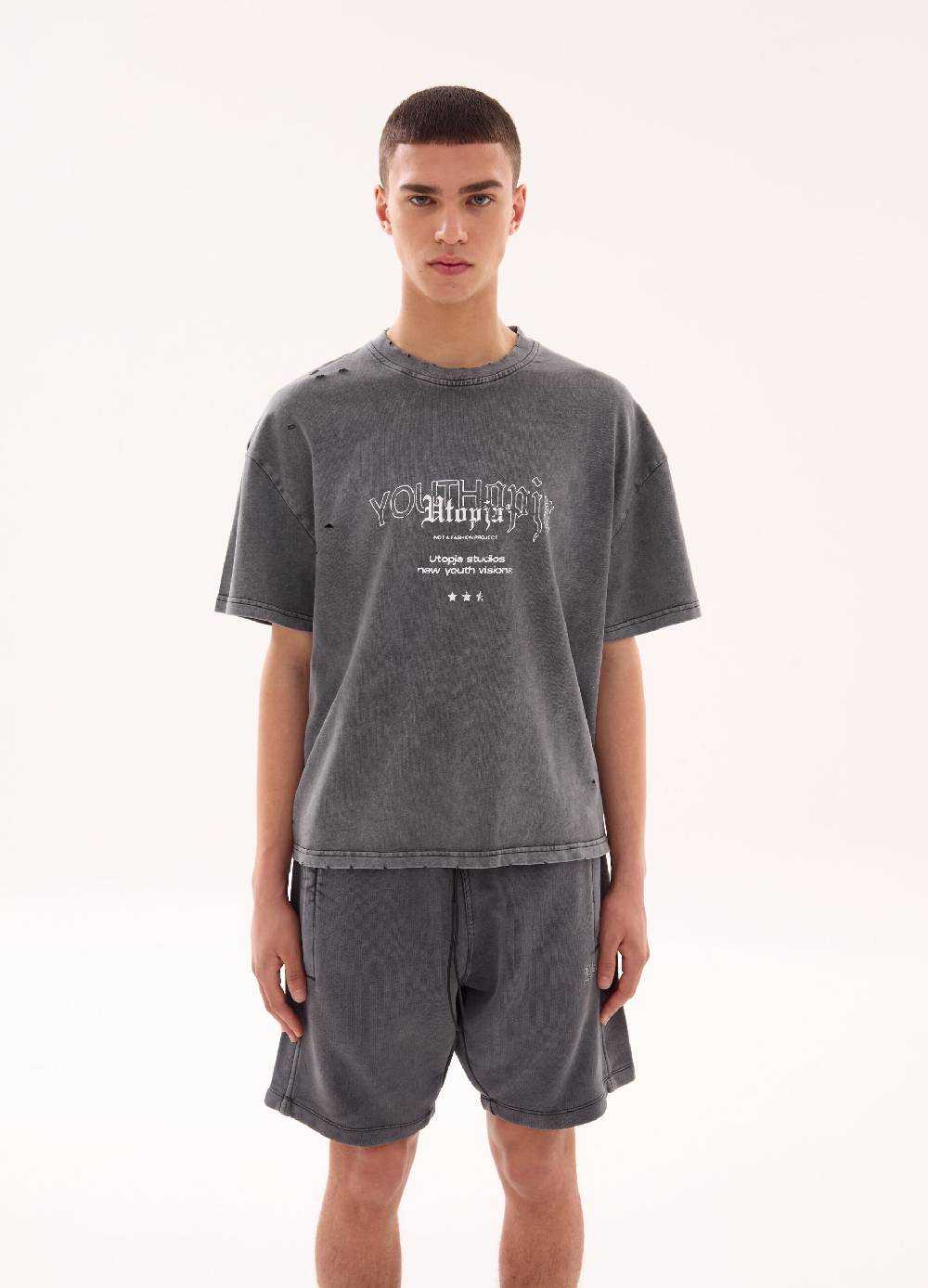 Ovs Distressed Graphic T-shirt Vintage Grey