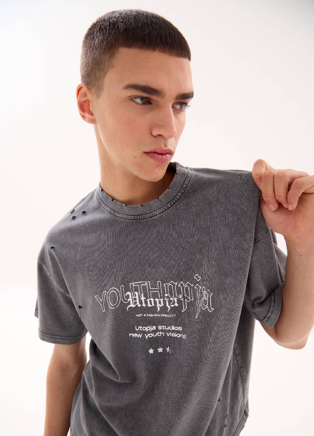 Ovs Distressed Graphic T-shirt Vintage Grey