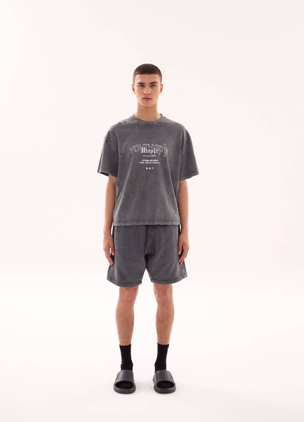 Ovs Distressed Graphic T-shirt Vintage Grey